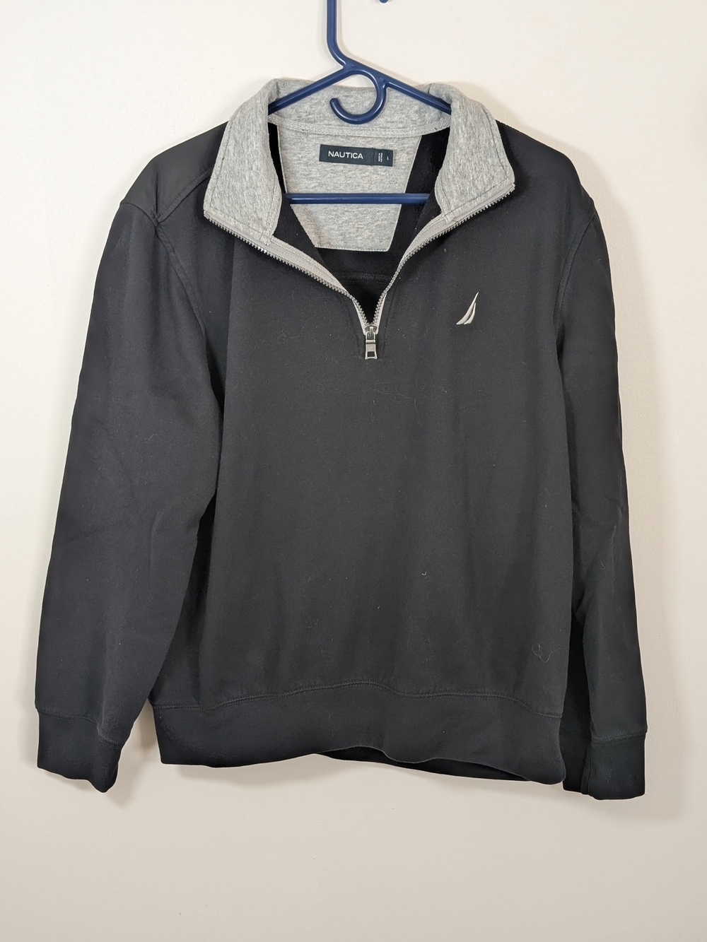 Nautica Men’s Black Zip Pullover with Gray Contrast Collar